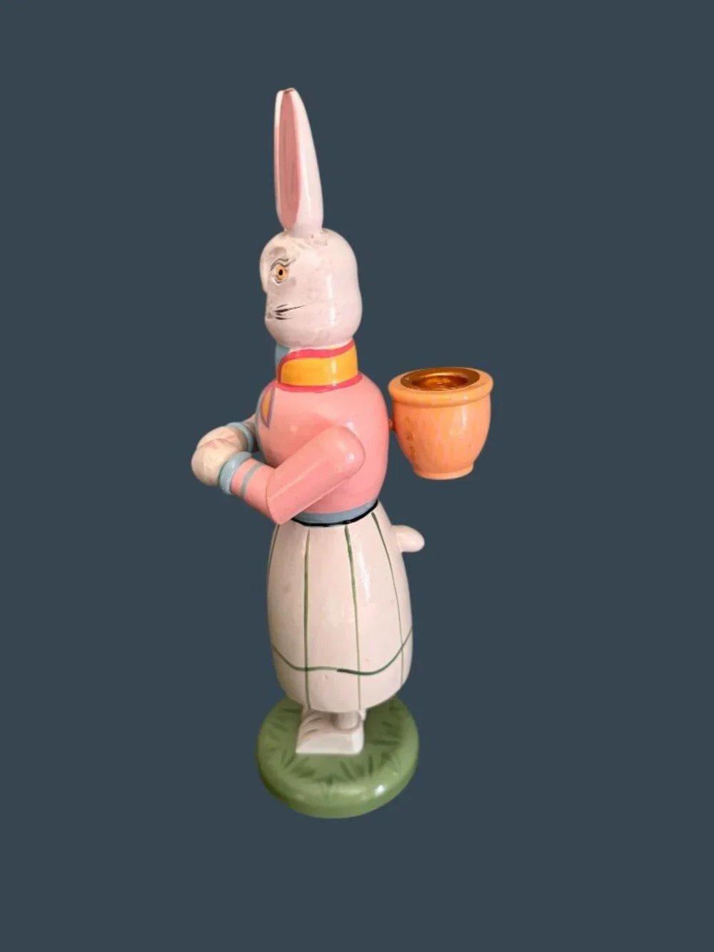 Vintage Folk Art Wooden Easter Bunny Rabbit Taper Candle Holder 11